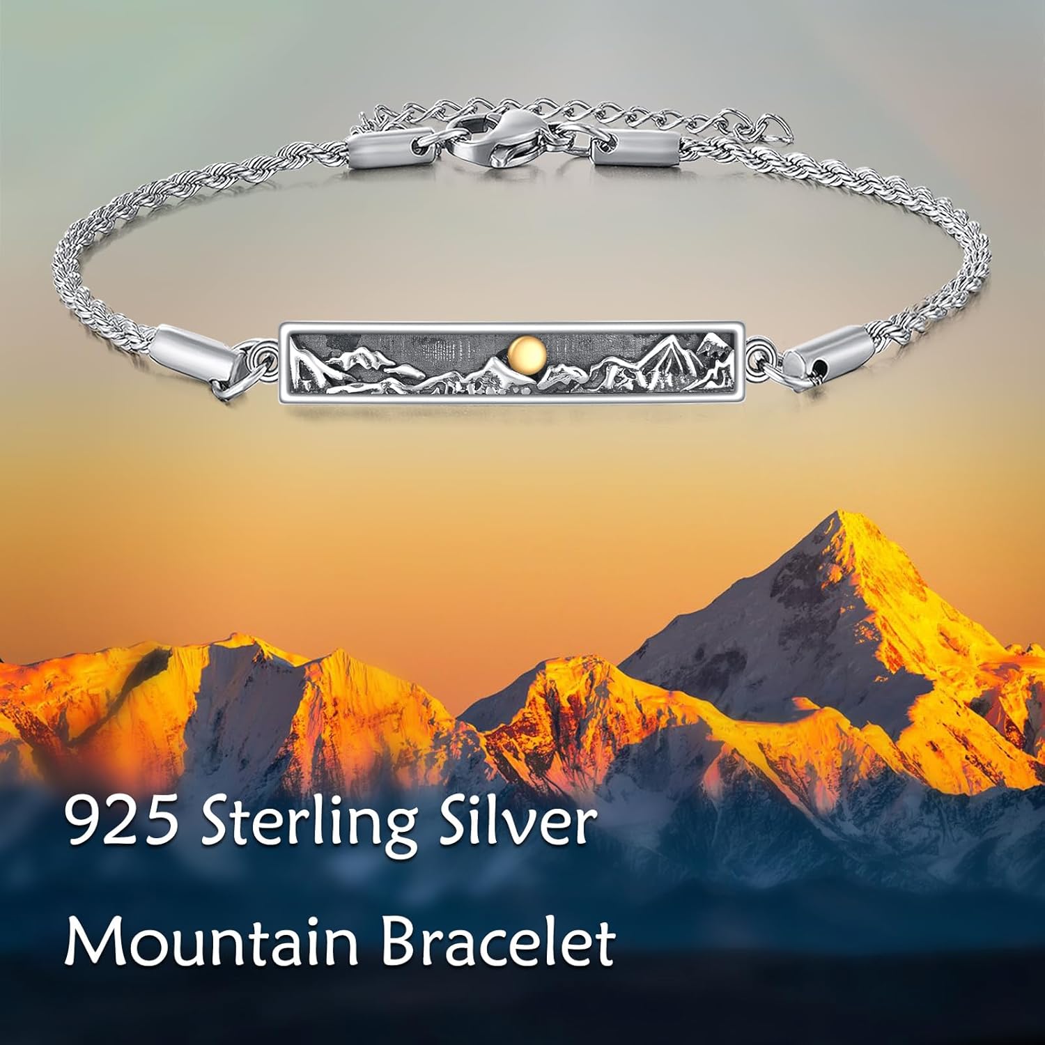 YAFEINI Mountain Bracelet S925 Sterling Silver Mountain Sun Bracelet Nature Jewelry Engraved Inspirational Gifts for Women Female Nature Lovers - Image 4