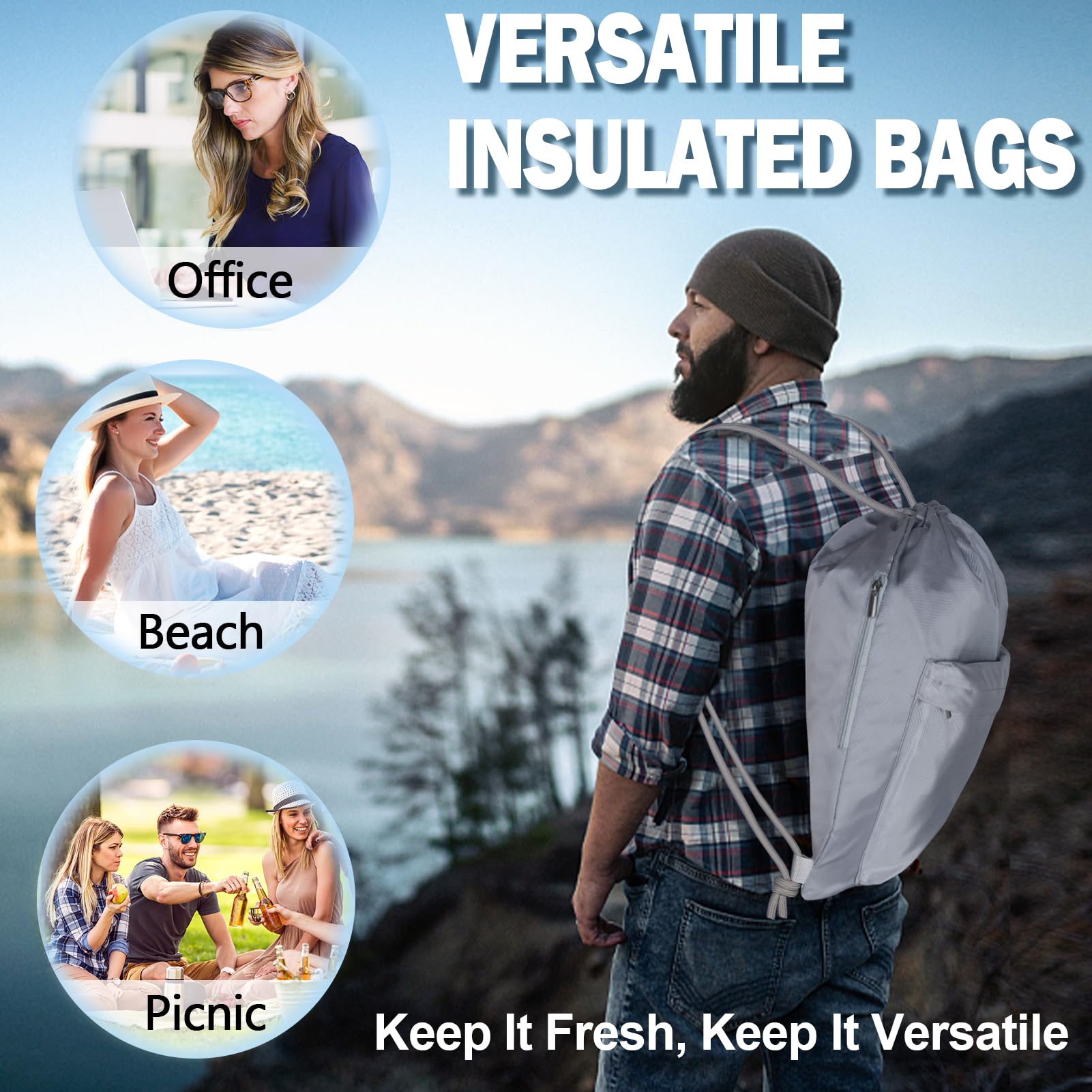 Moyad Borsa Frigo Grande Zaino Termica Porta Pranzo Refrigerante Isolamento Impermeabile Lunch Bag Mantiene Il Cibo Caldo o Freddo per Uomo Donna, Grigio