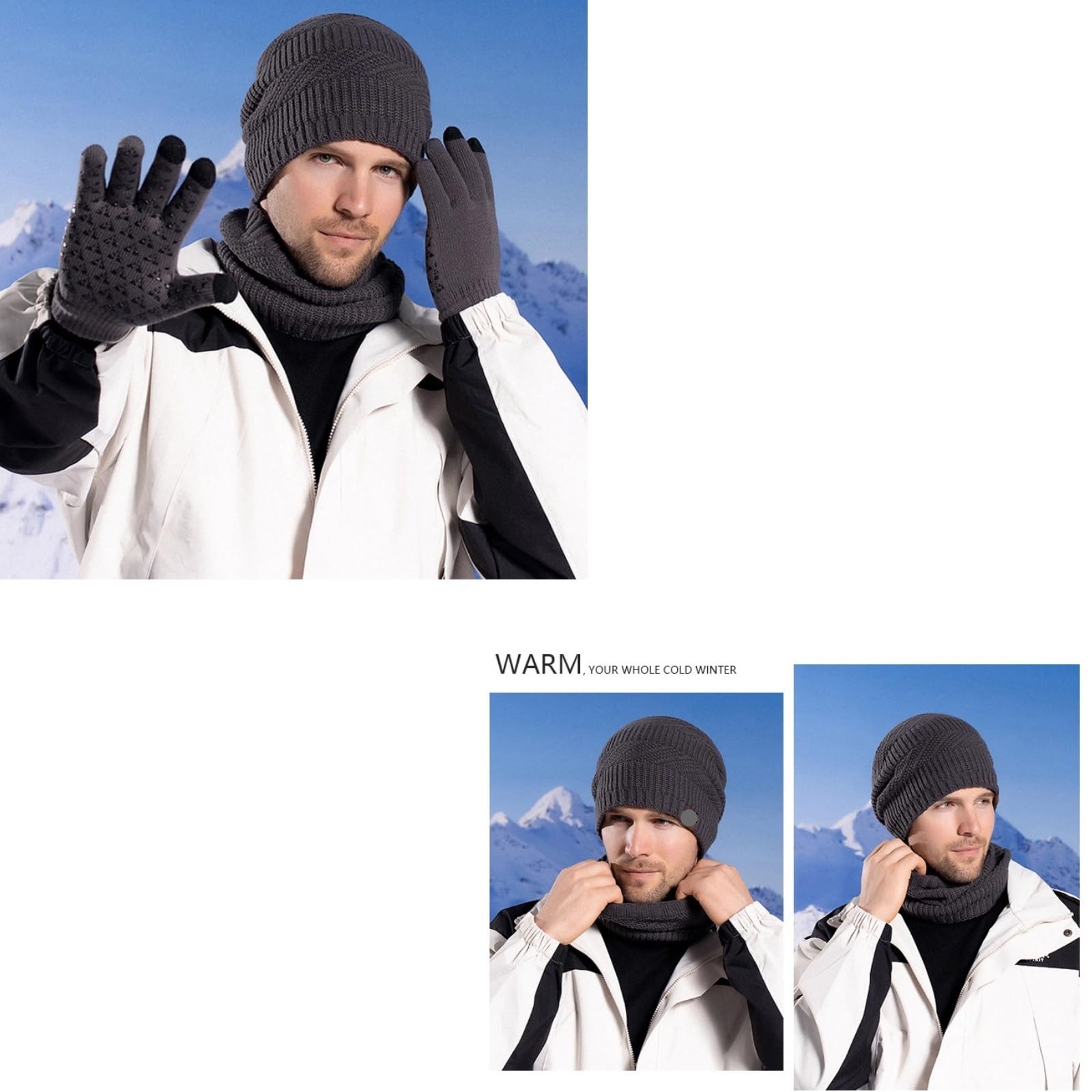 Cappello Sciarpa Guanti Set Set di 3 cappelli e sciarpe caldi for sport all'aria aperta per Inverno