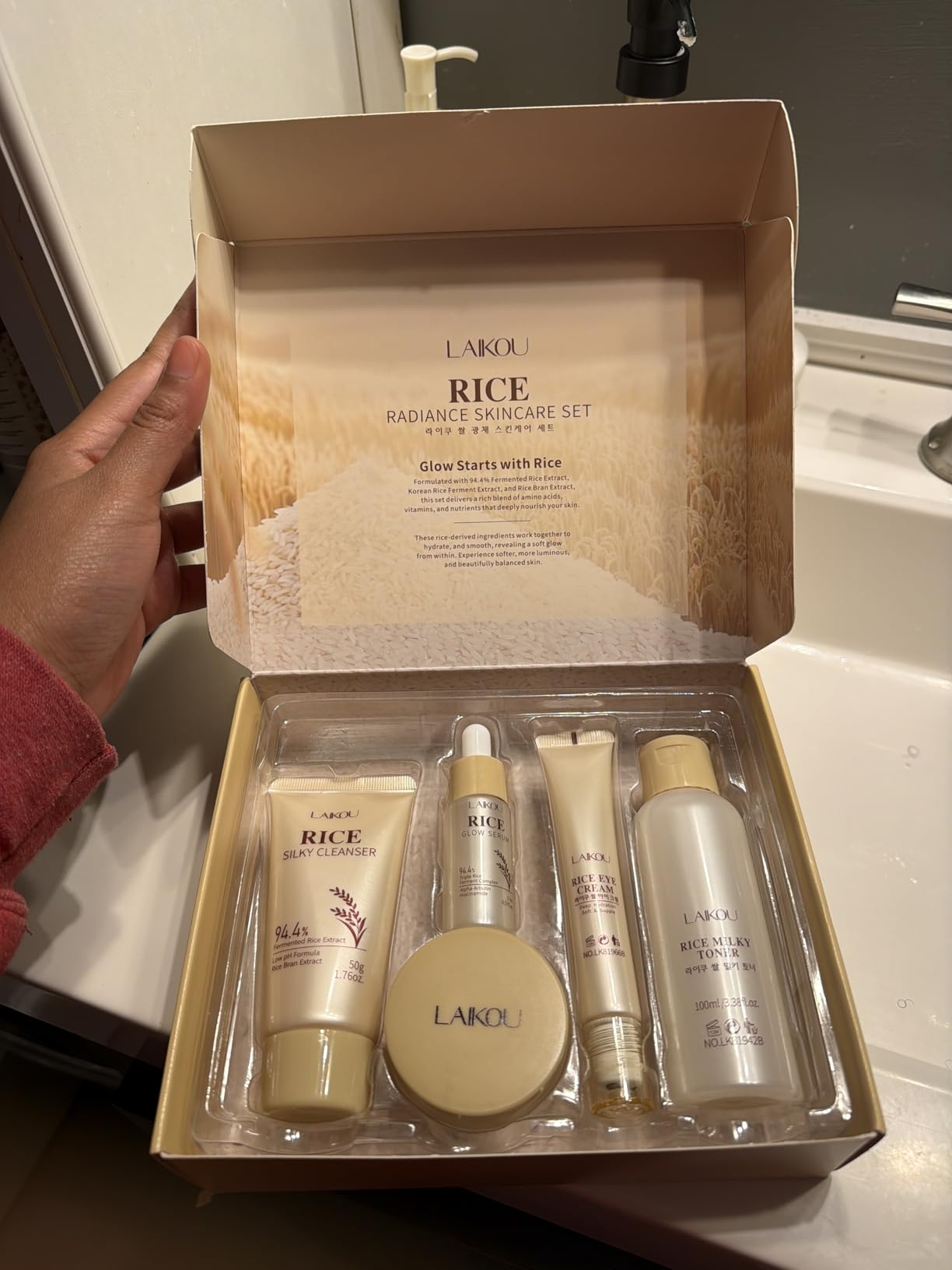 LAIKOU Skin Care Set, Korean Skin Care with Rice Cleanser, Toner, Serum, Eye Serum, Moisturizing Cream 5pcs for Women Teen Girls Mom Daughter Mother's Day Birthday Christmas Lover Korean Beauty