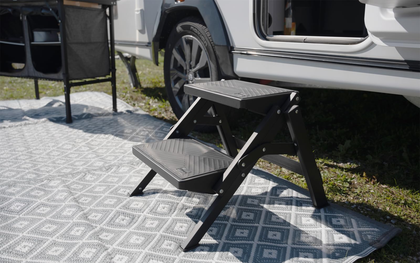 BERGER AluStep Duo Trittstufe | Klappbarer Camping Doppeltritt aus Aluminium