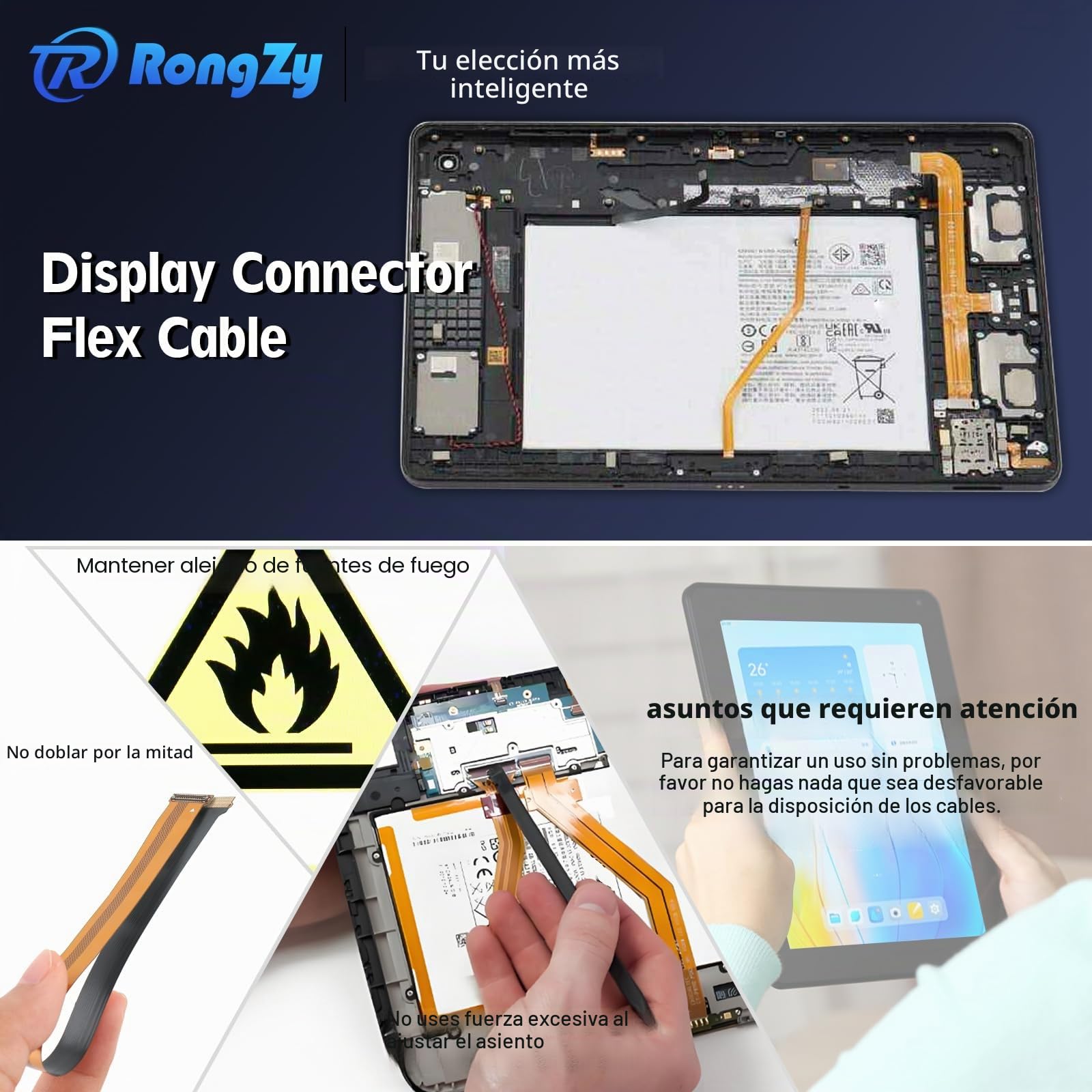 RongZy Cable Flex de Pantalla LCD para Samsung Galaxy Tab A 10.1 2019 T510 T515 Conector Retro Toque Display para conectar a la Placa Base