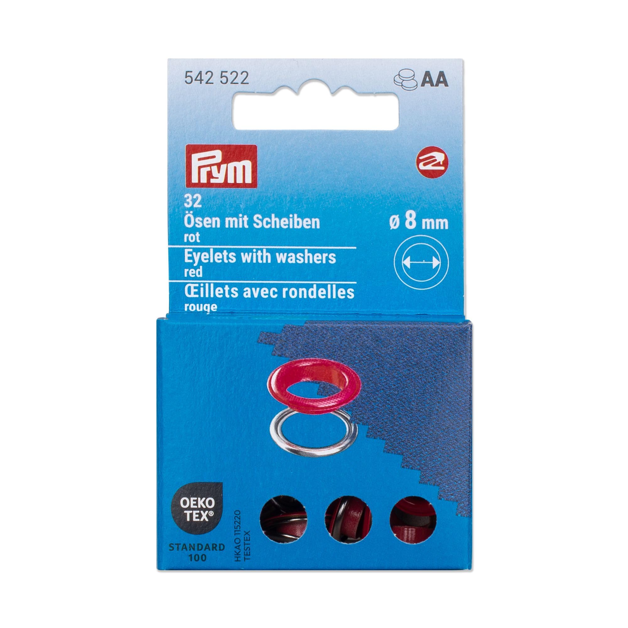 Prym 542522 Eyelets with Washers 8 mm Red/Silver Compatible with Vario Creative Tool