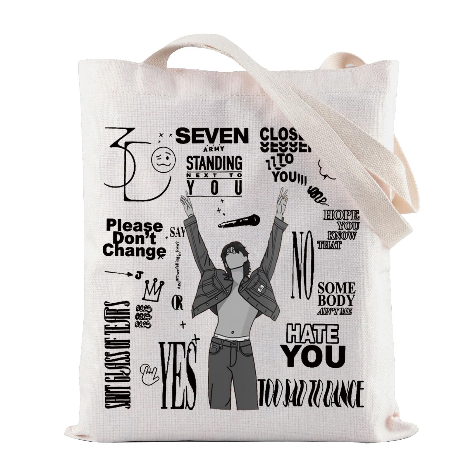 Kpop Tote Bag K-POP Inspired Reusable Grocery Tote Bag Kpop Star Shoulder Bag JK Fans Handbag Kpop Lover Gift