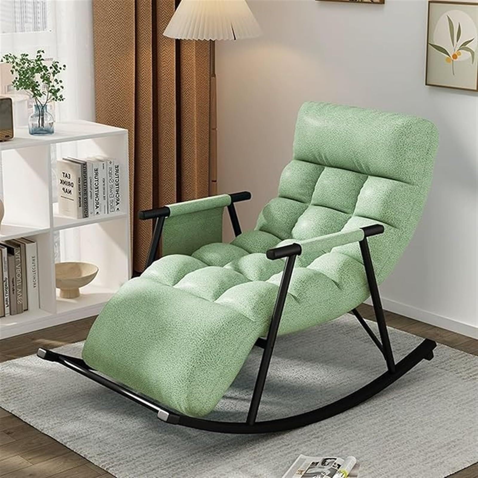 Nowoczesny fotel bujany do salonu z legrest i regulowanym oparciem wygodny ogrodowy fotel bujany z podłokietnikami oddychająca tkanina technologiczna sofa leżak z bocznymi kieszeniami lekki