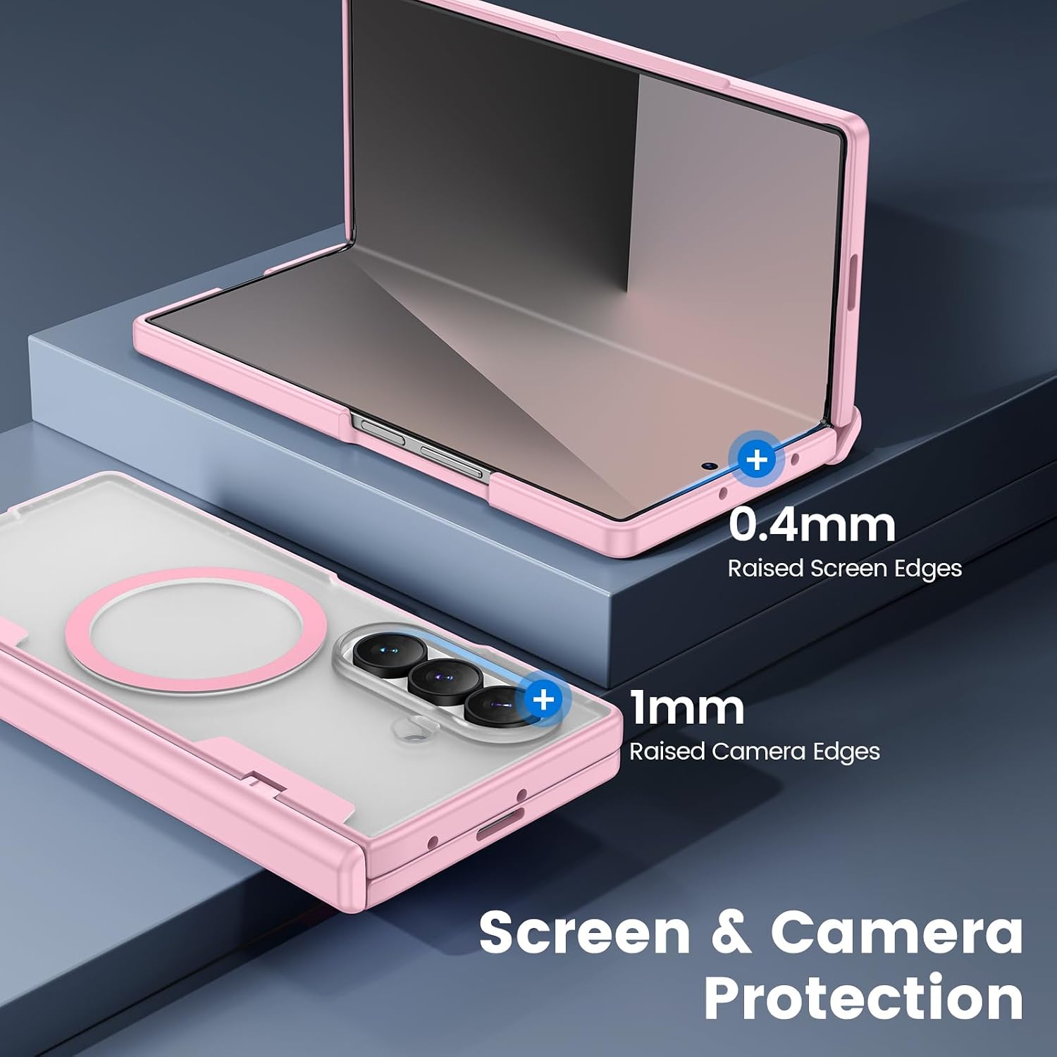 VEGO for Z Fold 7 Case, Compatible with MagSafe, for Samsung Galaxy Z Fold7 Case with Front Privacy Screen Protector & Hinge Protection, Magnetic Slim Anti-Spy Protective Clear Cover - Pink