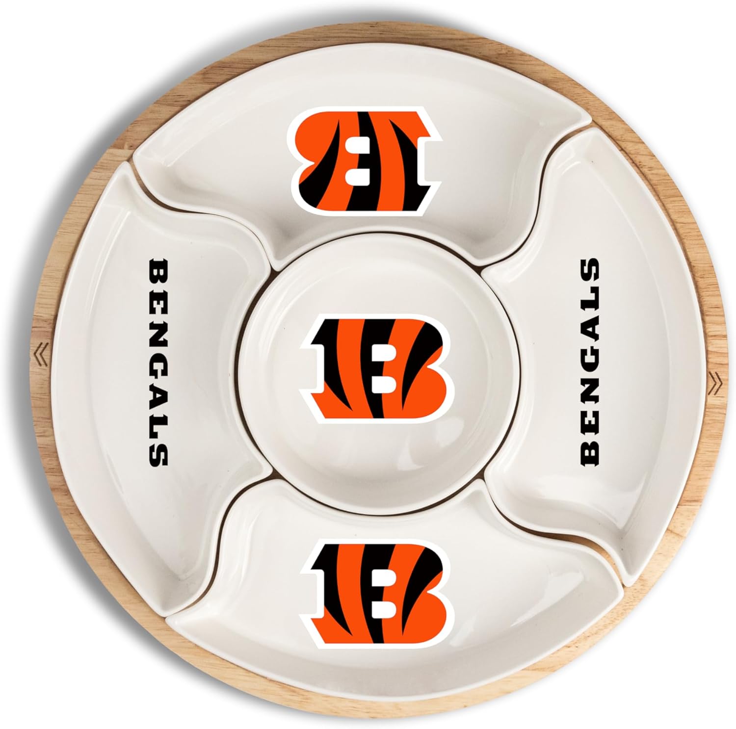 The Memory Company Officially Licensed NFL 16" Ceramic Serving Tray – 5-Section Platter with Wood Base, Game Day Entertaining Dish