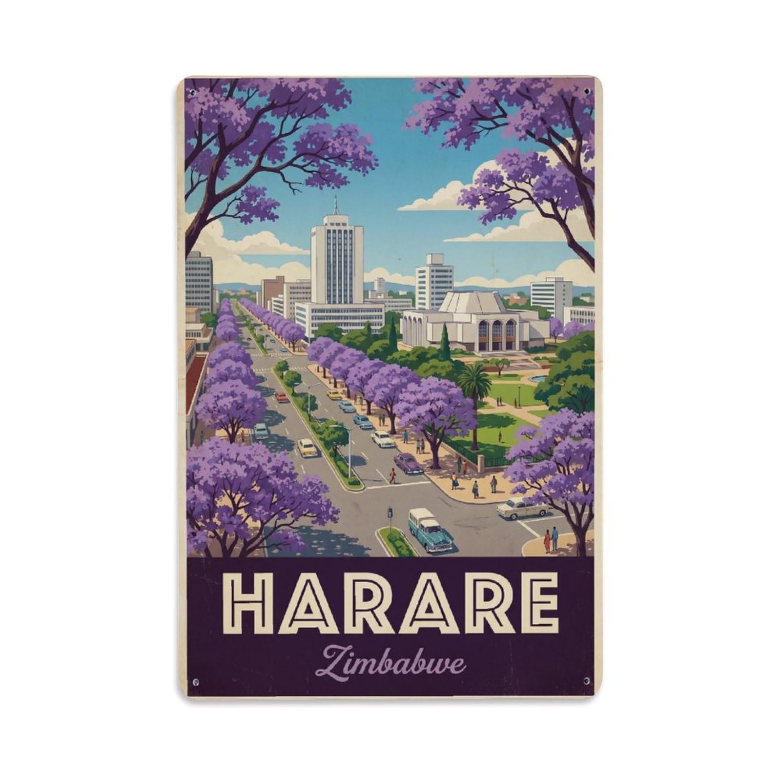 Metal Tin Sign Vintage Travel Zimbabwe Harare