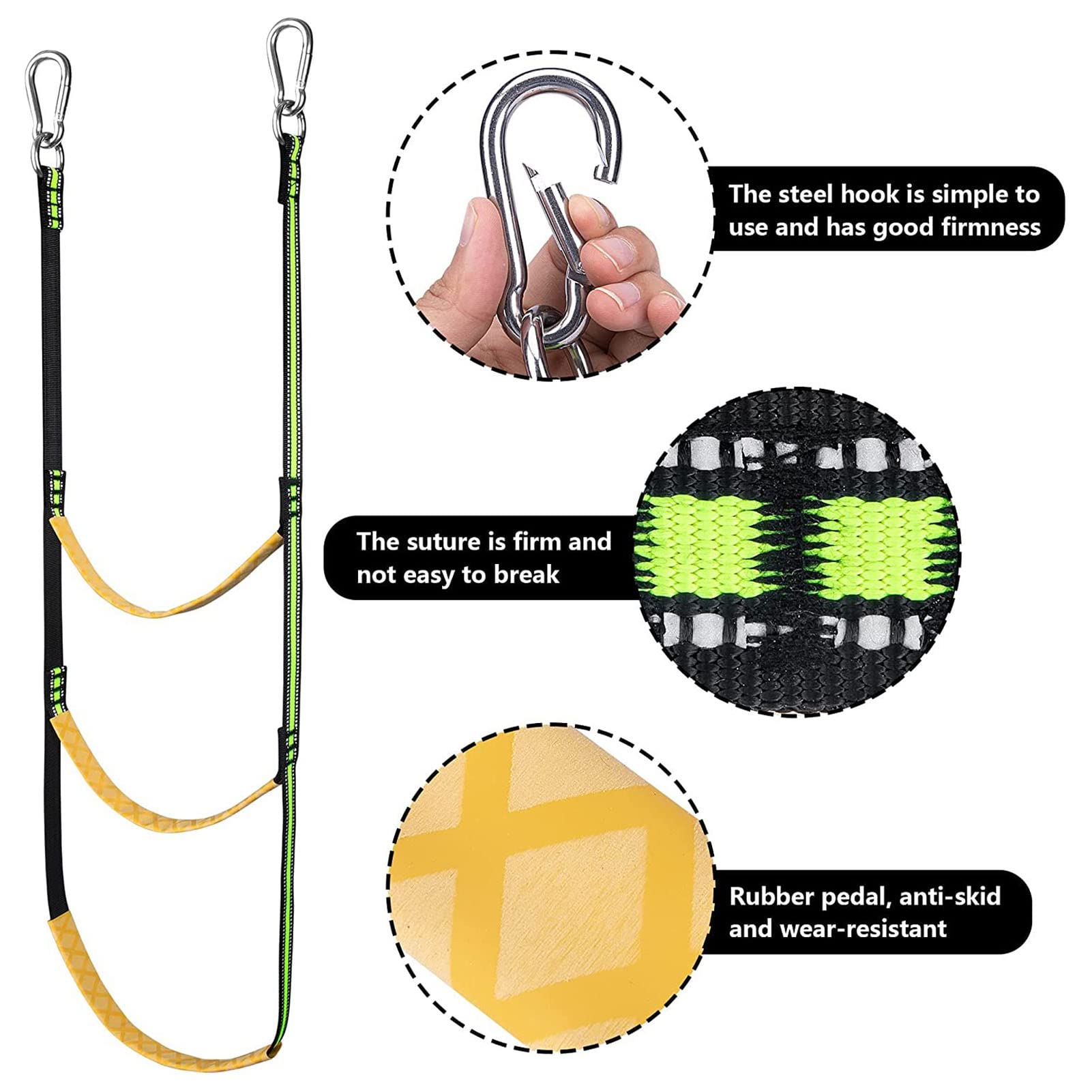 Échelle de Corde de Bateau Portable à 4 Marches, échelle de Bain Légère et Pliable pour Bateaux Gonflables, Kayaks Antidérapants avec Sac de Transport