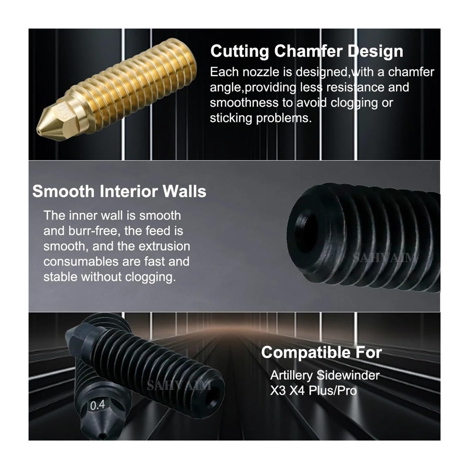 Raccords d'impression de buse en acier dur adaptés au cadre Sidewinder X3 Plus, Pro, X4, S1 Hotend(10X Brass,0.6mm)