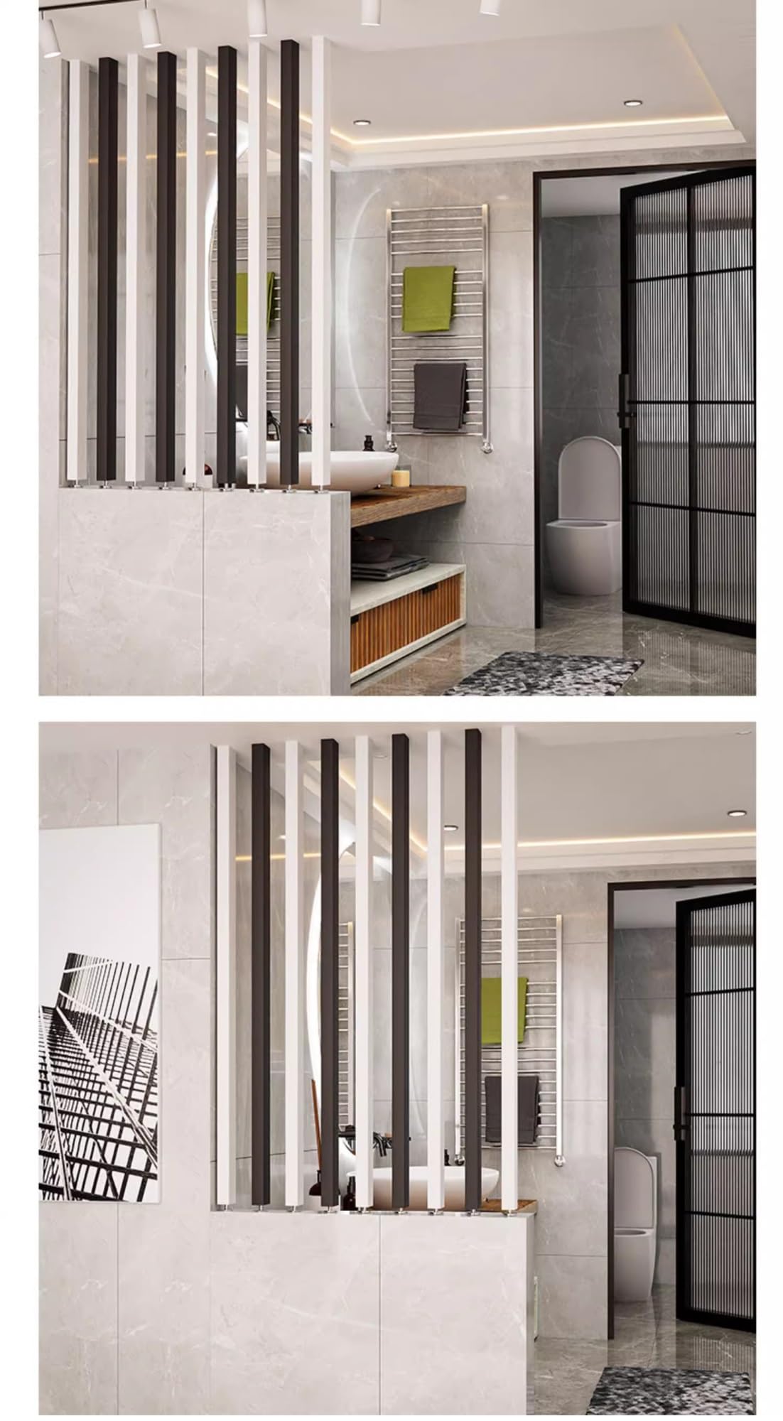 Separador de Ambientes Particiones de postes de pared de piso a techo, divisores de habitación paneles columna de madera blanca, decor entrada de separación de listones, Separador de Ambientes Moderno