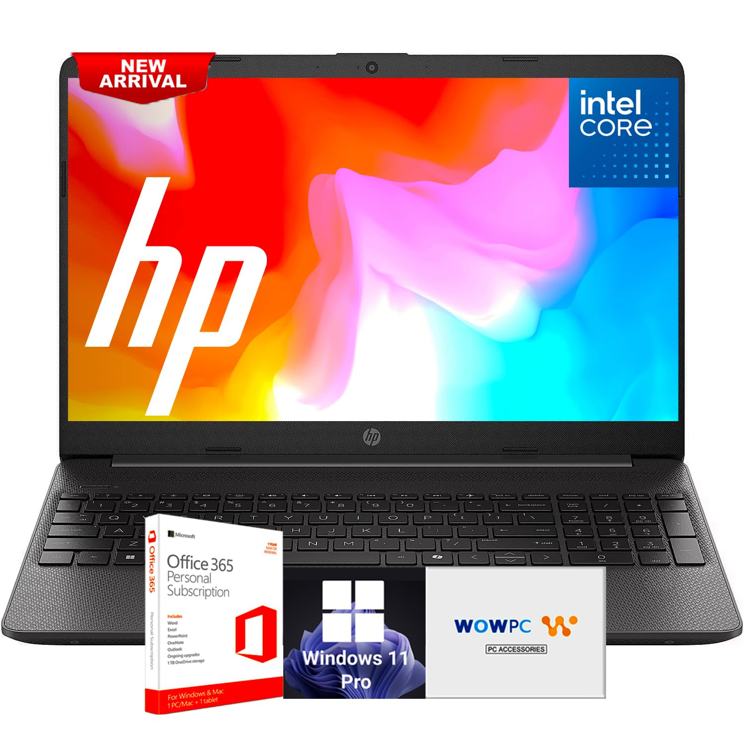HP Laptop with Microsoft Office, Powerful Intel Dual-Core Processors (Beats i3-4010U), 15.6" IPS LED Display, 8GB RAM, 256GB SSD, SD Card Reader, Wi-Fi 6, RJ-45, Windows 11 Pro, WOWPC Recovery USB