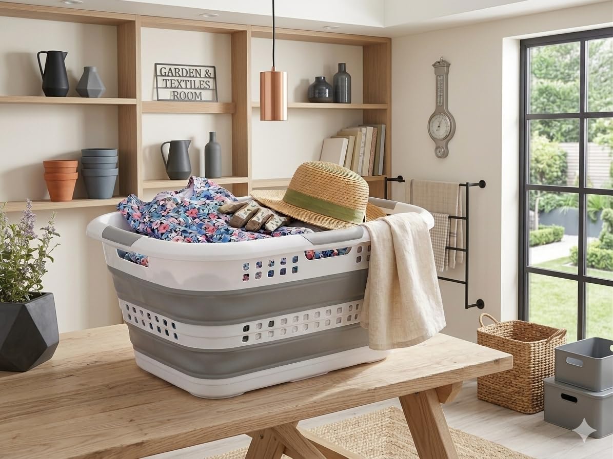 Cesto de Ropa Plegable 45L, Gran Capacidad, Diseño Compacto y Resistente para Casa, Dormitorio y Lavandería-Ovalado 45L