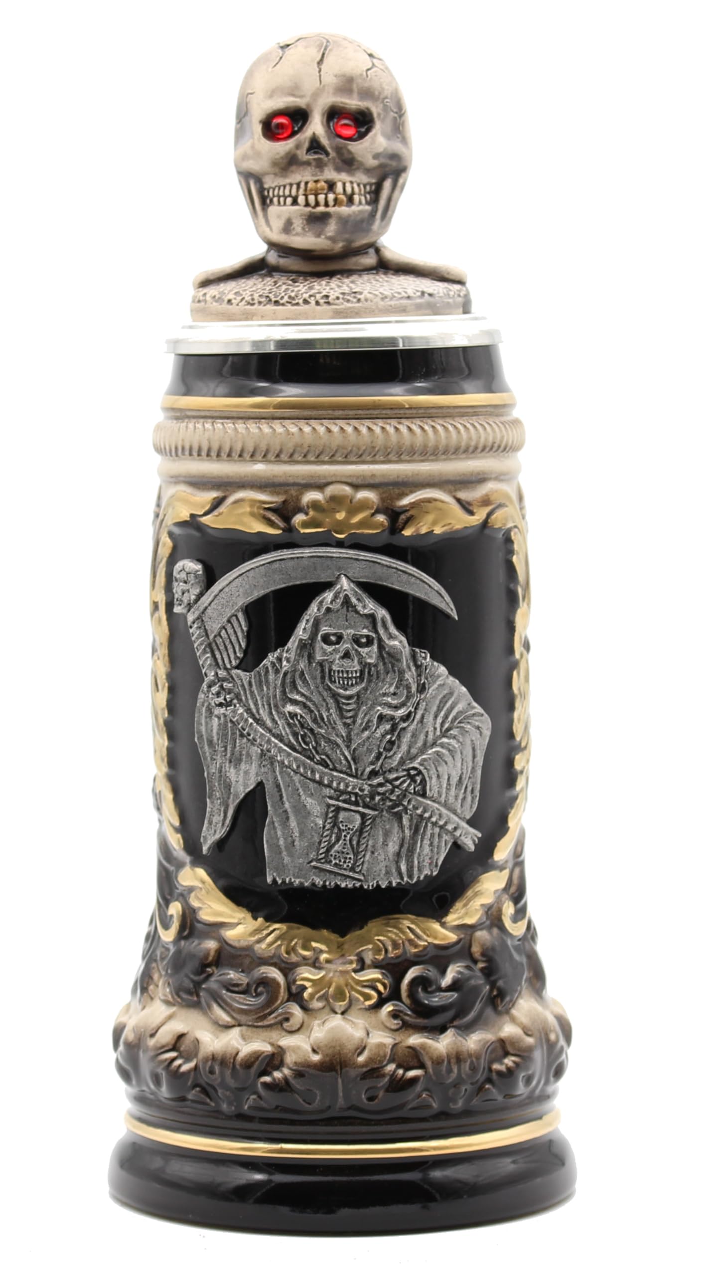 Chope de bière crâne faucheuse en grès véritable Zöller Born 0.5L