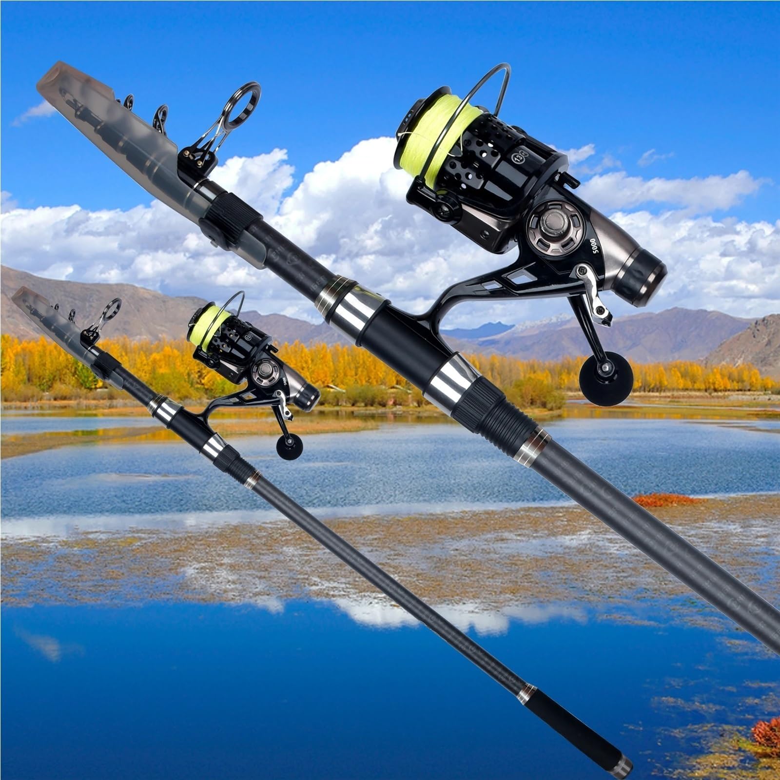 Caña de Pescar telescópica for Surf, 3,6/4,2/4,5/5,0/5,30 m de Potencia, 80-150g, 30T, caña de Pescar de fundición for Surfcasting de Viaje de Carbono Caña de Pescar(5.0m)