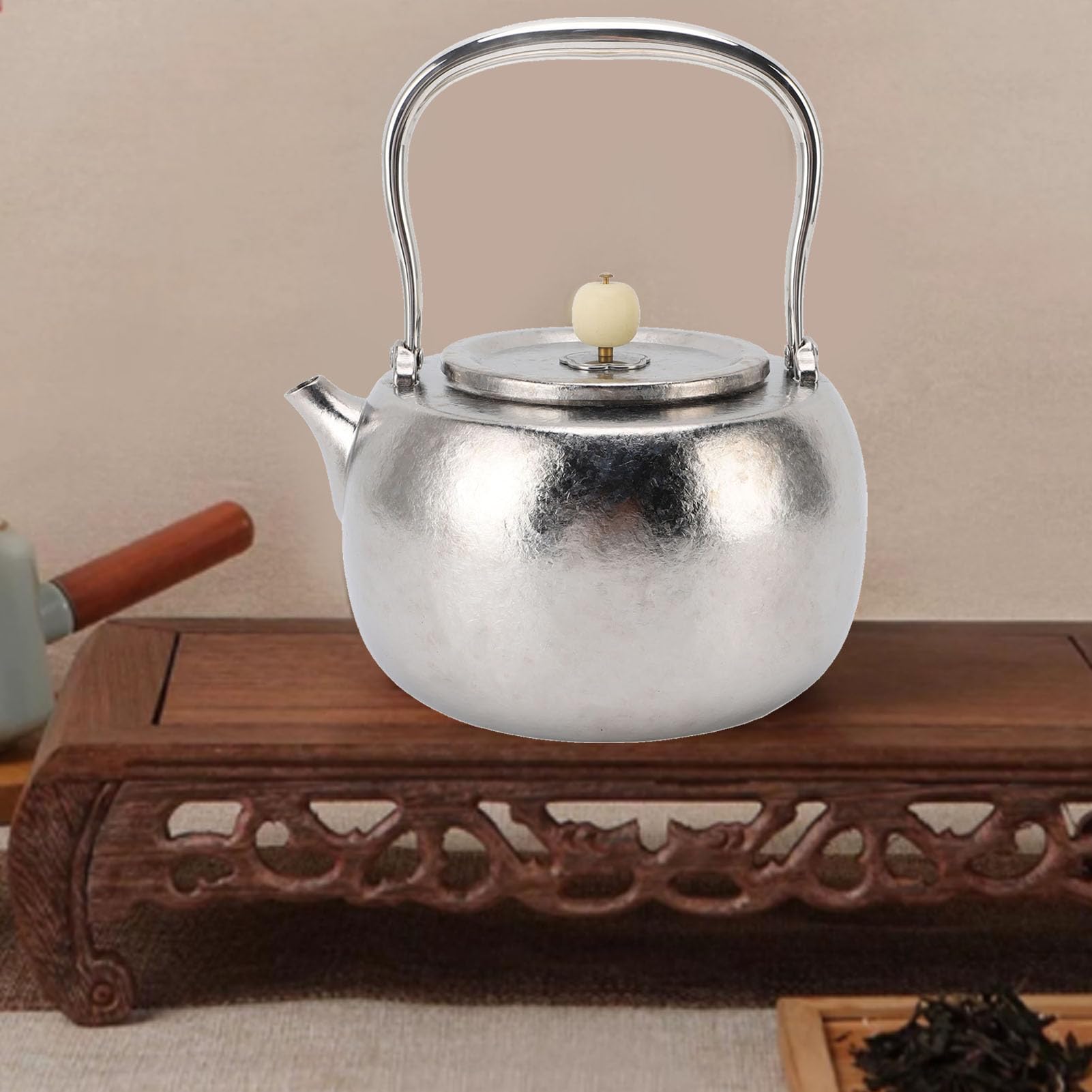 Headerbs Czajnik do Herbaty z płytą kuchenną, Dzbanek do Herbaty TA1 z Czystego Tytanu 1100 Ml, Uchwyt ze Stali Nierdzewnej 304, Pokrętło Bodhi, Domowego Użytku na Zewnątrz Kempingu, Warzenie