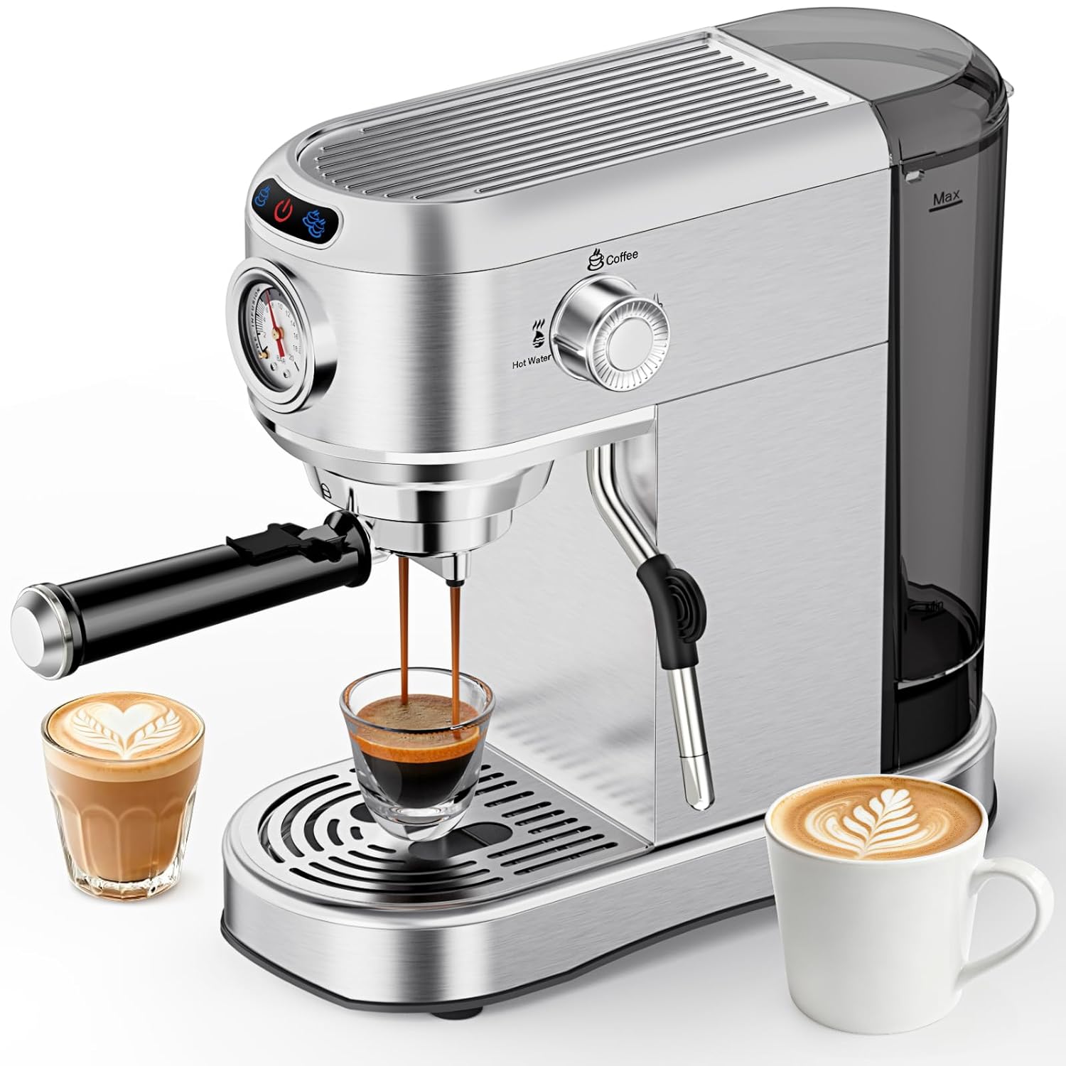 Espresso Machine 20 Bar Compact Espresso Maker with Steam Milk Frother Stainless Steel Expresso Machines for Home 34oz