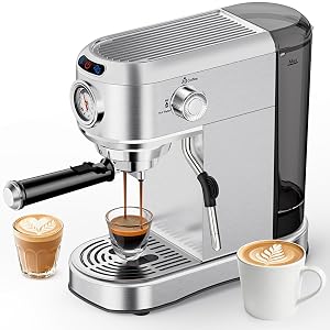 Espresso Machine 20 Bar Compact Espresso Maker with Steam Milk Frother Stainless Steel Expresso Machines for Home 34oz