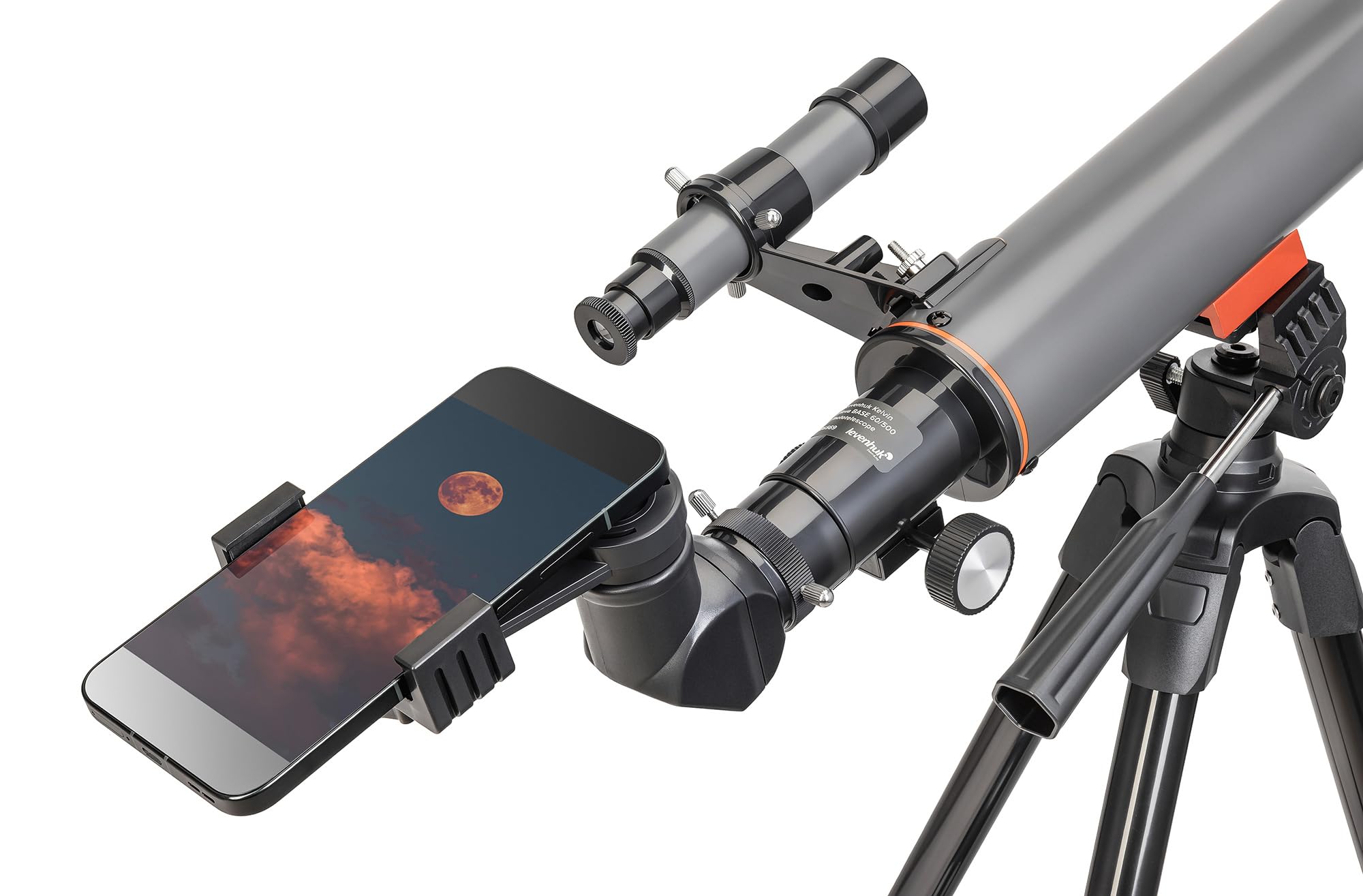 Levenhuk Kelvin Nova Base 60/500 Fototelescopio, Telescopio Smartphone, Catalejo, Montura Altacimutal, Lente Barlow 3X, Trípode Ajustable, Disparador Bluetooth Incluido, para Astrofotografía