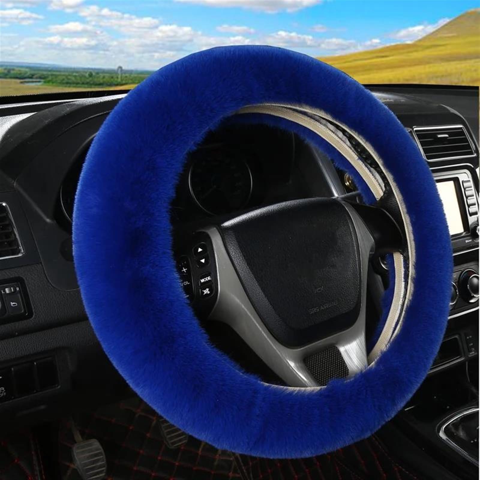 Auto-Lenkradbezug Für Den Winter, Flauschiger Kaninchenhaarbezug, Lenkradheizung, Lenkradhülle Für Voivo(Blue2)