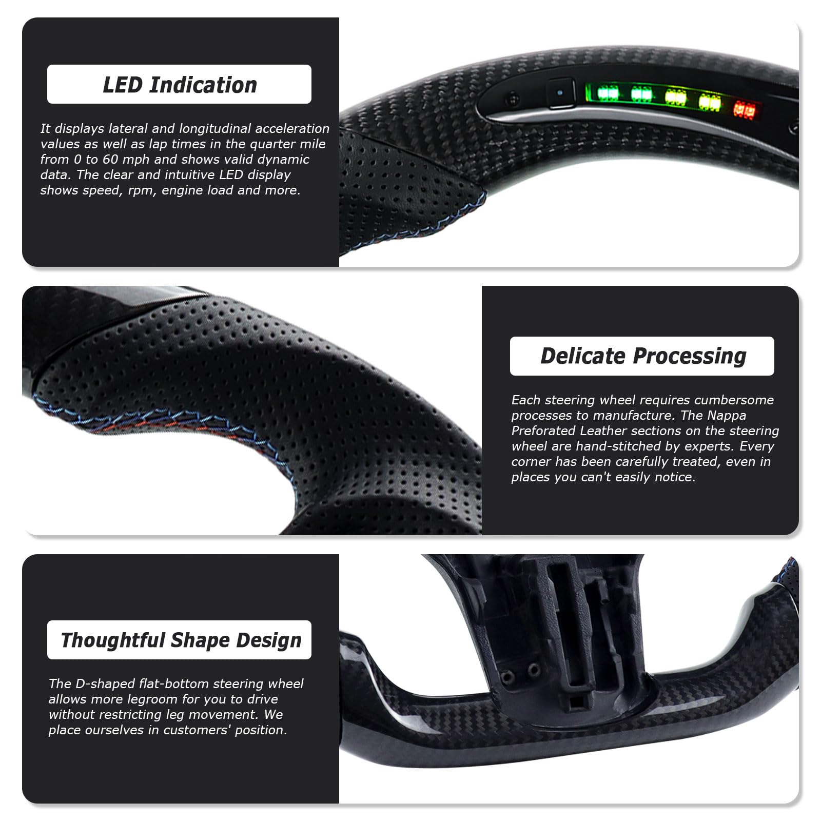 Carbonfaser-Lenkrad, Lederlenkrad mit runder Oberseite und flacher Unterseite LED-Schaltanzeige Lenkrad für BMW M Sport G20 (M3) F40 F44 G21 G28 G22 G29 F87 G80 F82 F83