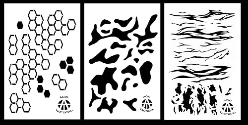 Acid Tactical Paquete de 3 plantillas de pintura en aerosol para aerógrafo de vinilo de camuflaje Hexacam, Multicam, Tiger Stripe de 9 x 14