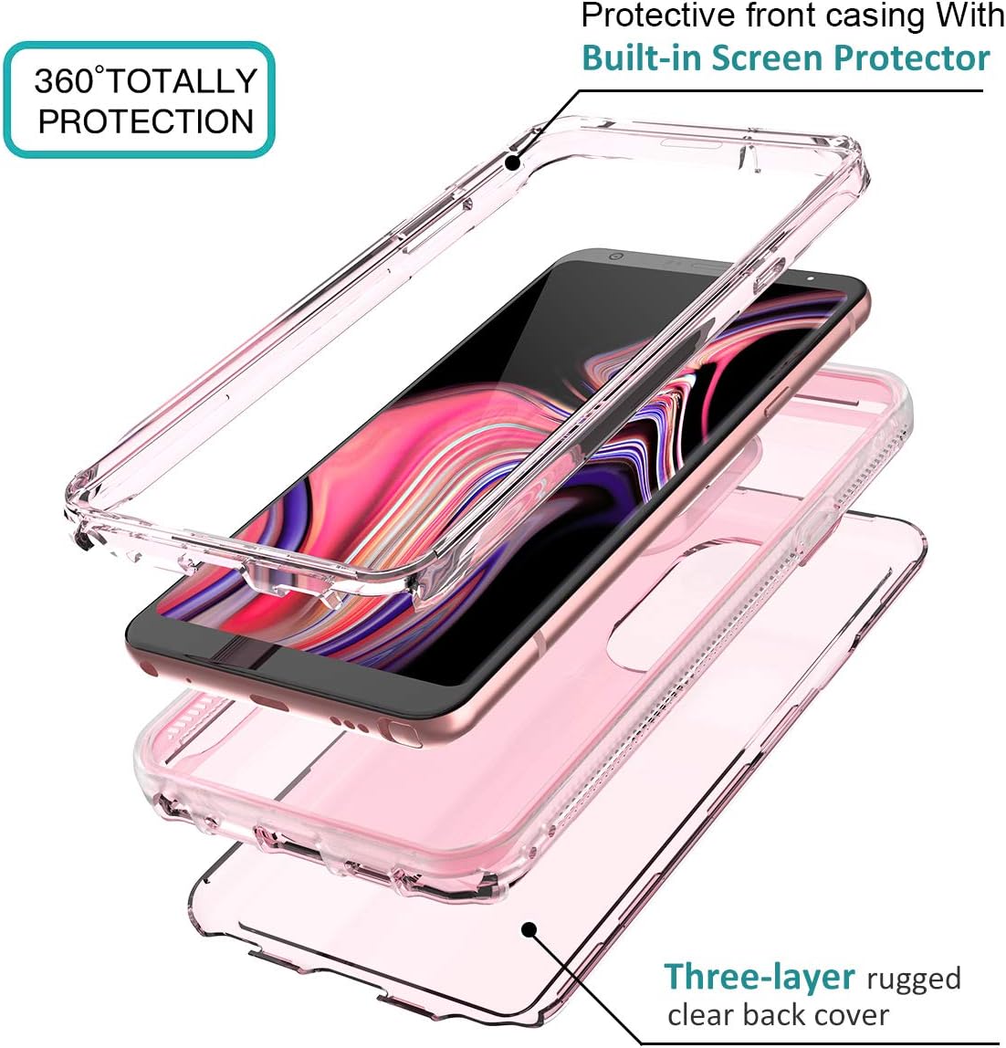 Dexnor Compatible with LG Stylo 5 Case with Built-in Screen Protector Full-Body Rugged Clear Bumper Shockproof Heavy Duty Hard Cover Defender Pink