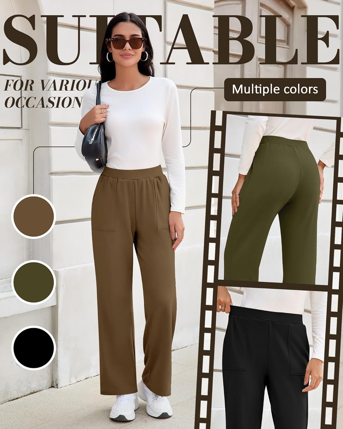 3 Pack Women's Wide Leg Baggy Sweatpants Fleece Elastic Lounge Pants with Pockets Casual Loose Yoga Jogger Pants - Image 5