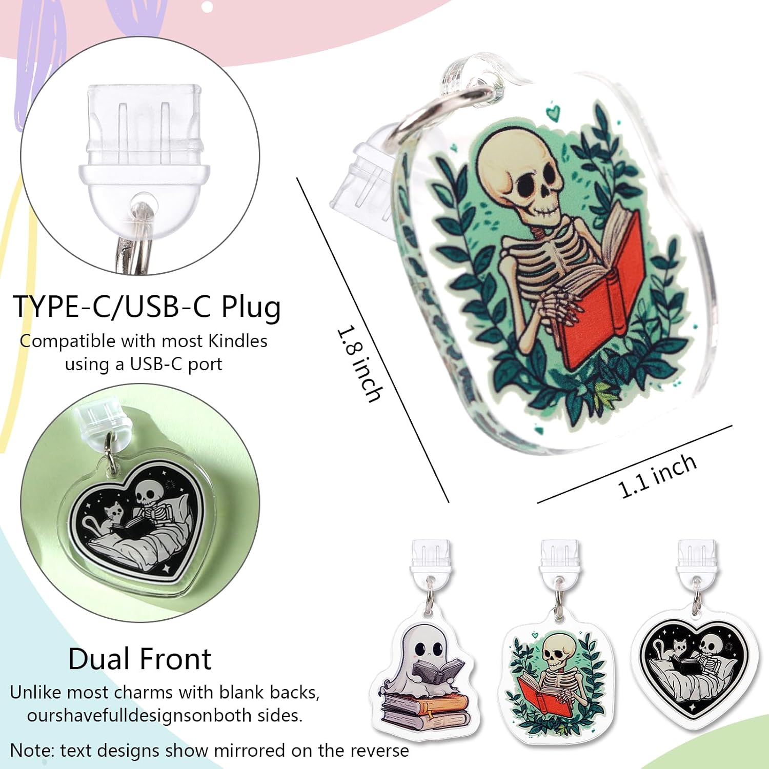Dust Plug Charms for Kindle - 3 Pack Fantasy Gothic Aesthetics Charging Port Cover for E-Readers Book Lovers