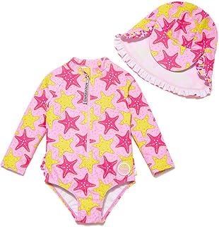 Traje de baño de una Pieza para niña, Mangas largas, protección UV 50+ con Gorra