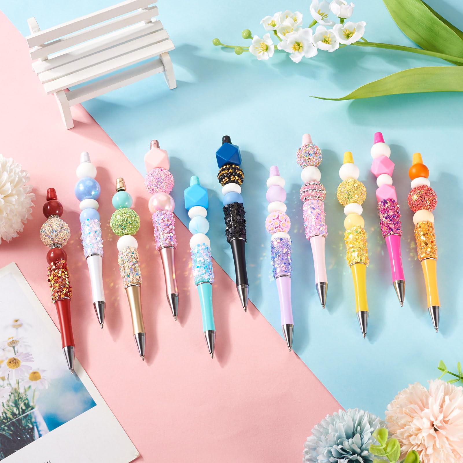 Spritewelry 8 Pcs Beadable Pens Bling Glitter Rhinestone Beaded Pens DIY Plastic Ball-Point Pens Shaft Black Ink Ballpoint Pens for DIY Pen Decorations Supplies Office School - Image 4