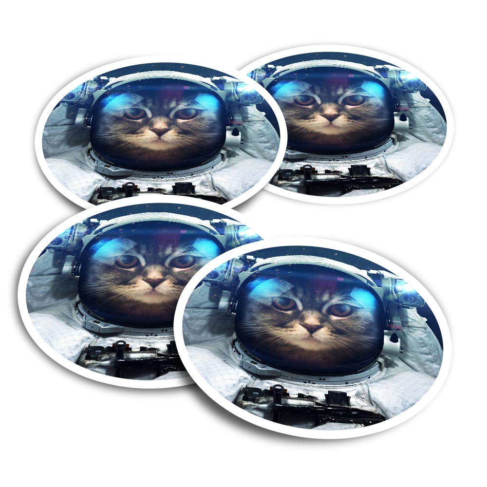 Destination Vinyl Ltd Multi Vinyl Stickers (Set Of 2) 10Cm - Astronaut Cat In Space Fun Decals For Laptops,Tablets,Luggage,Scrap Booking,Fridges #12438