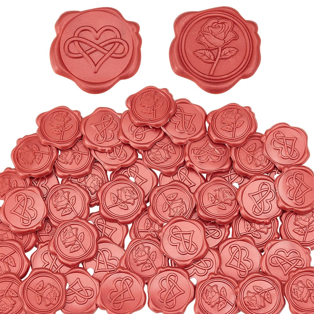 CRASPIRE 50 Pieza 2 Estilos Pegatinas de Sello de Cera de Corazón Pegatinas de Decoración de Color Rojo Rosa Pegatinas Adhesivas de Sellado de Sobres para Invitación de Boda Decoración de Sobres