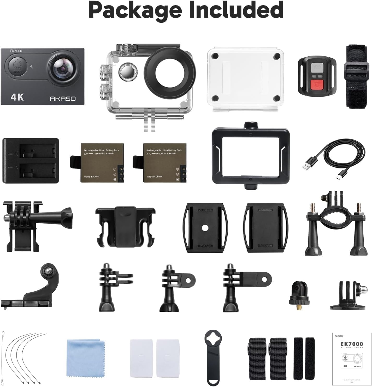 AKASO EK7000 Action Kamera 4K 20MP WiFi Unterwasserkamera 170° Weitwinkel EIS Stabilisierung 2x1050mAh Akkus Schwarz