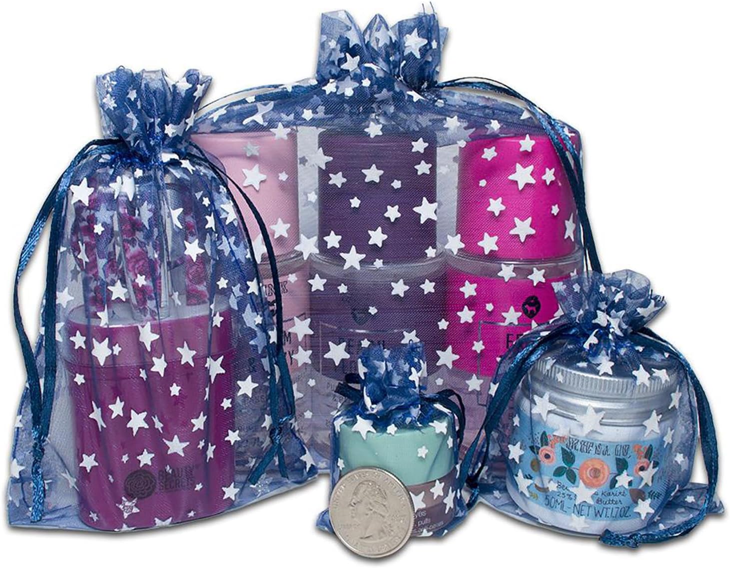 100 Sheer Organza Gift Bags w. Drawstring - Metallic Star by TheDisplayGuys image 3