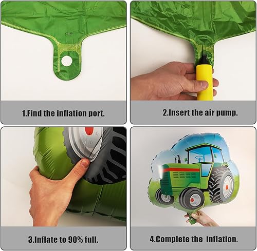 Miniatura 4 de 9 globos verdes de tractor, suministros de fiesta temática de granja de tractores, globos de aluminio con estrella número 2, globos de fiesta de