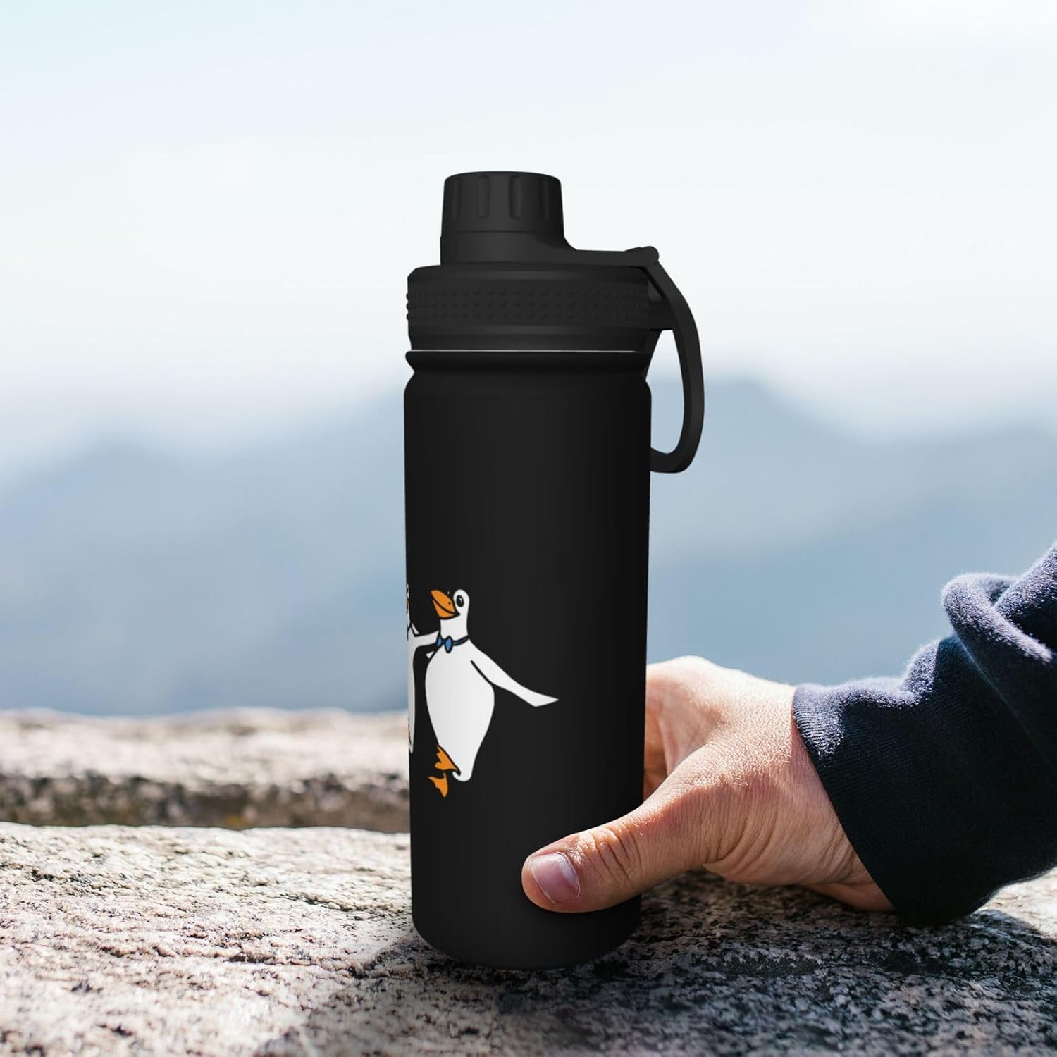 スポーツ水筒 踊ってるペンギン スポーツボトル ステンレスボトル 魔法瓶 直飲み マグボトル 持ち運び便利 保温保冷 500ml 子