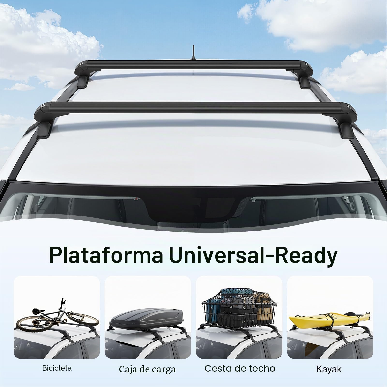 2 Piezas De Portaequipajes Para Techo De Coche Sin Raíles, Portaequipajes Universal De Aluminio Con Cerraduras, Capacidad De Carga De 75 Kg