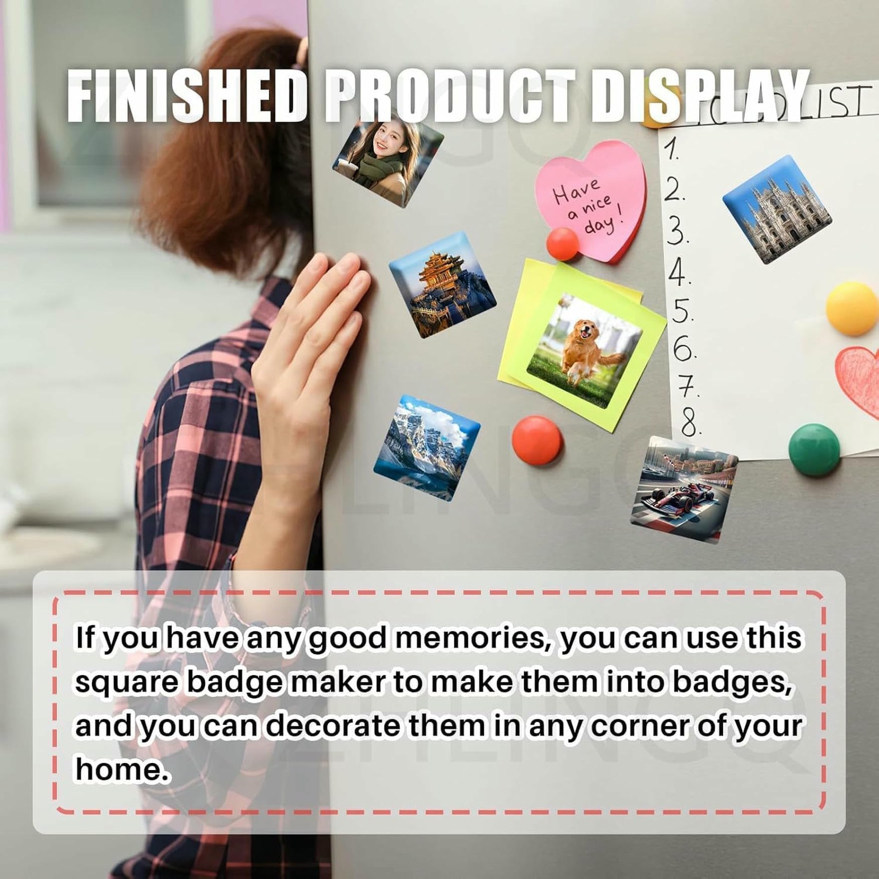Macchina per Fare Imanes, Ultra HD 63,5 X 63,5 Mm/2,5 X 2,5 Pollici, con 1000 Giochi di Consumabili, Ideale per Decorare Il Frigorifero con Imanes, Maker + Knife + (Acrylic + Pins) * 1000