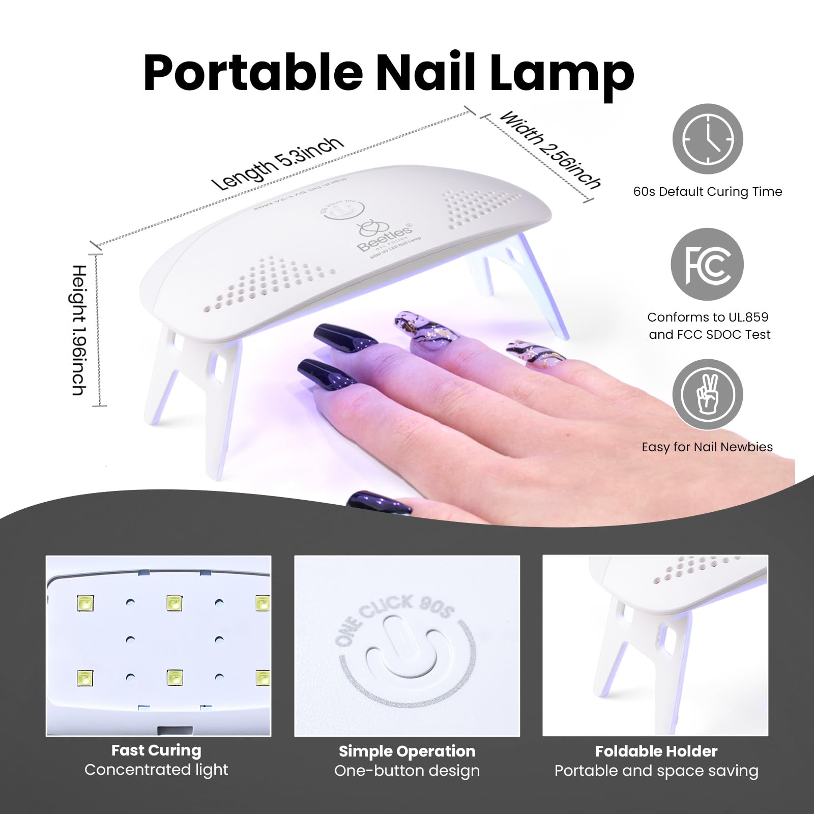 Beetles Black Gel Nail Polish Kit with U V Light, 5 Pcs Gel Polish Kit with Base & Top Coat and Nail File for Beginners Soak Off Black DIY Art Set Manicure Gifts for Women Teen Girls