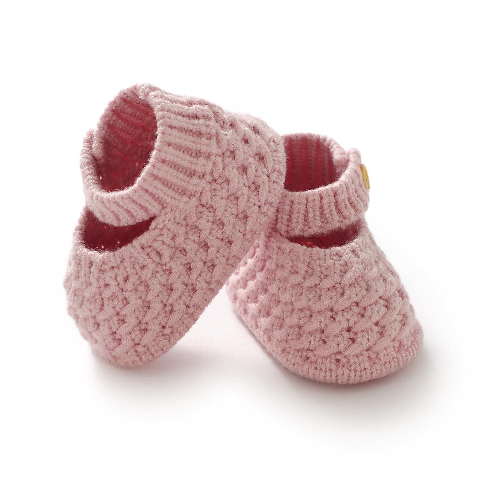 Opewod Baby Booties Hand Knit Boots Slippers Soft Warm First Walkers Socks Shoes for Newborn Infan Boys Girls Pink 0-3 Months