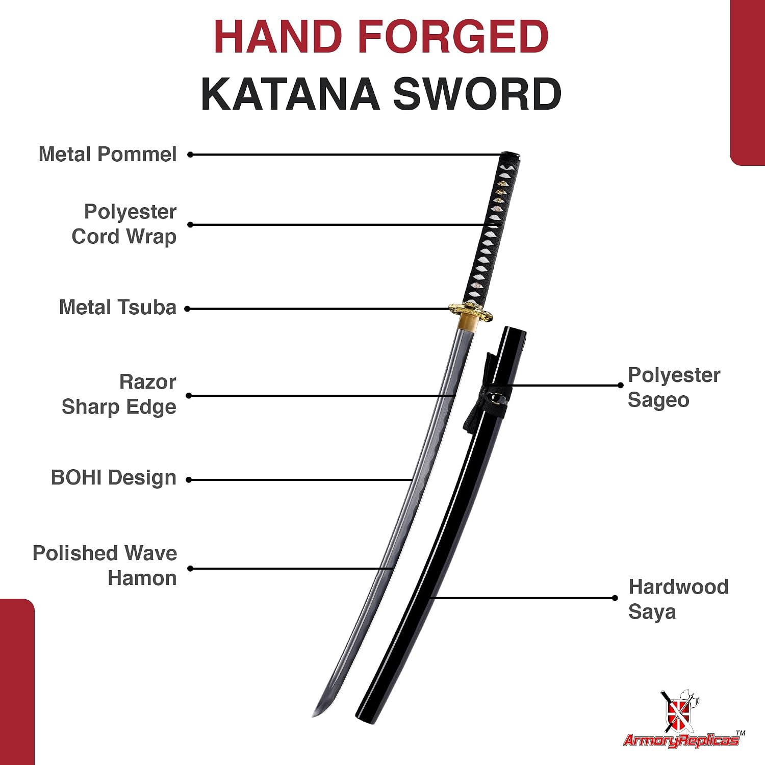 Armory Replicas™ - Hand Forged 1045 High Carbon Steel Samurai Katana Collection | Full Tang Blades, Traditional Japanese Design, Ornate Dragon Tsuba & Scabbard
