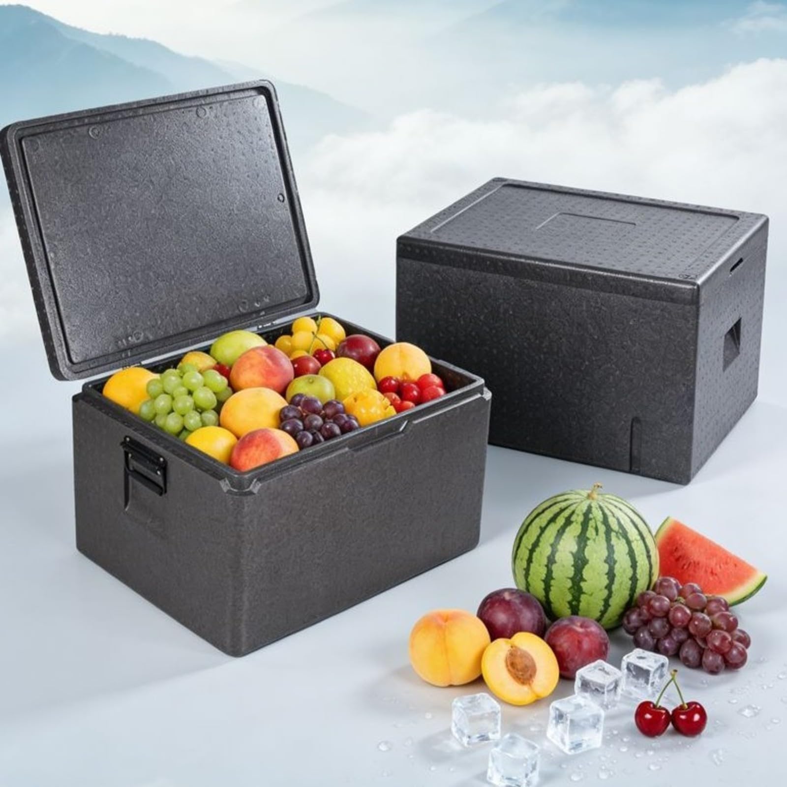 MERIGLARE Caja Aislante con Bisagras Reutilizable | Diseño Rectangular Compacto, Caja Isotérmica polipropileno, Térmica, Maletín Isotérmico, para Cáterin, Repartidores, Gris