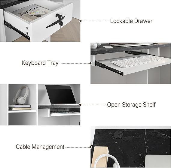 71/180cm Modern Reception Desk with Drawers, Open Shelves, Keyboard Tray