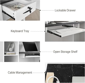 71/180cm Modern Reception Desk with Drawers, Open Shelves, Keyboard Tray