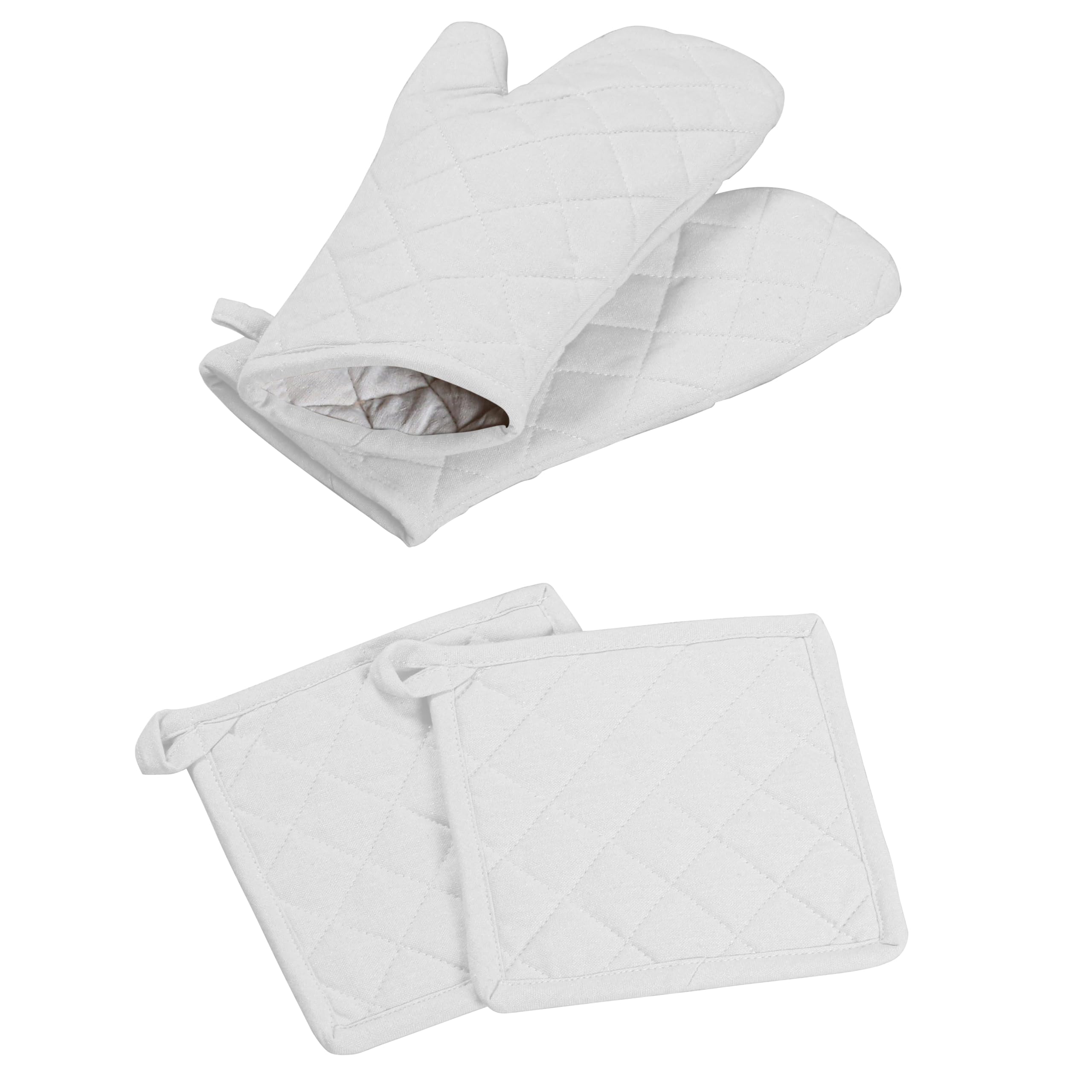 Manopla de horno (7 x 13 pulgadas) y soporte para ollas (8 x 8 pulgadas), 100% algodón, juego de guantes de horno resistentes al calor y almohadillas calientes para regalos, barbacoa,