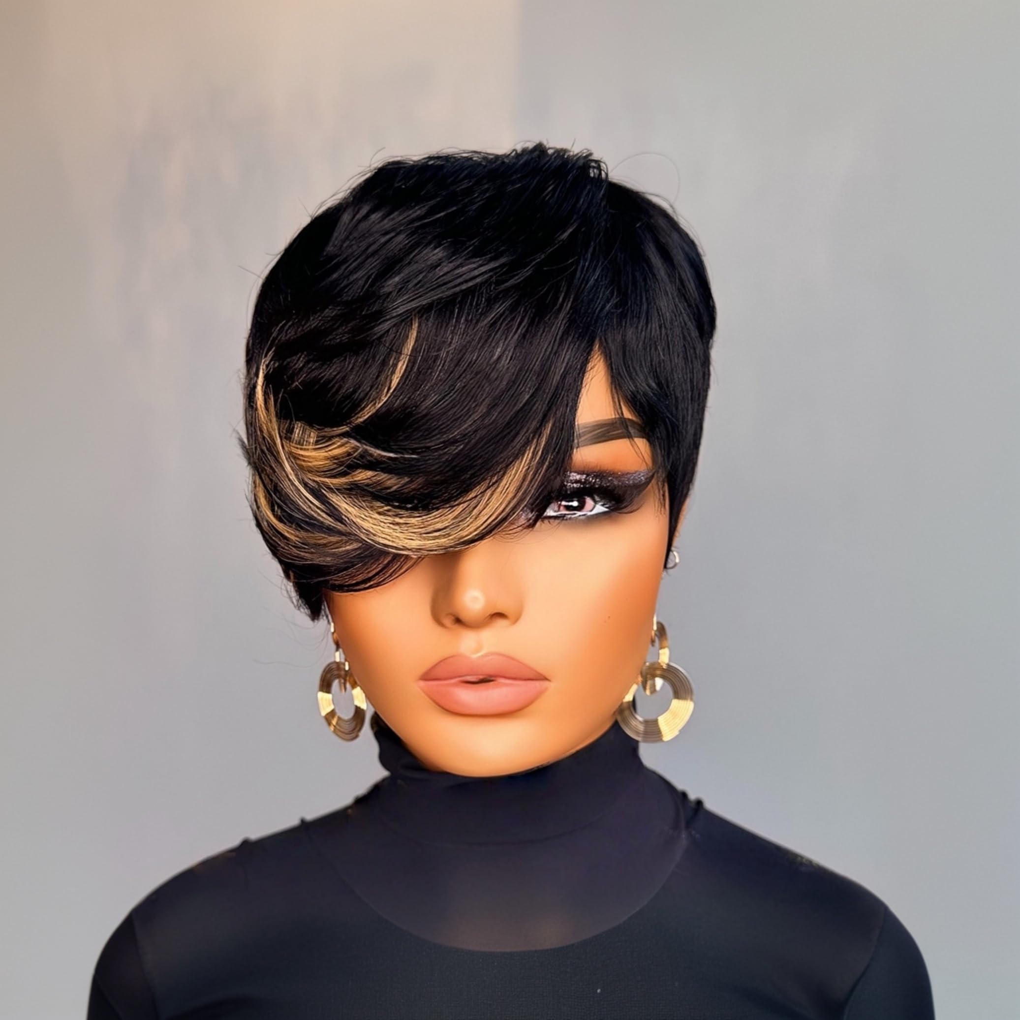 Pixie Cut Wig Human Hair Short Layered Straight Glueless Daily Wear Chic Short Pixie Cut Wig Human Hair Burgundy Color Glueless Pixie  main image 4