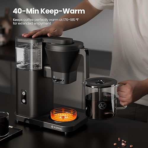 Miniatura 5 de Kismile Cafetera de goteo de 8 tazas, verter sobre café con calor instantáneo de 3 segundos, 197-205 , tanque de agua extraíble, control de flujo