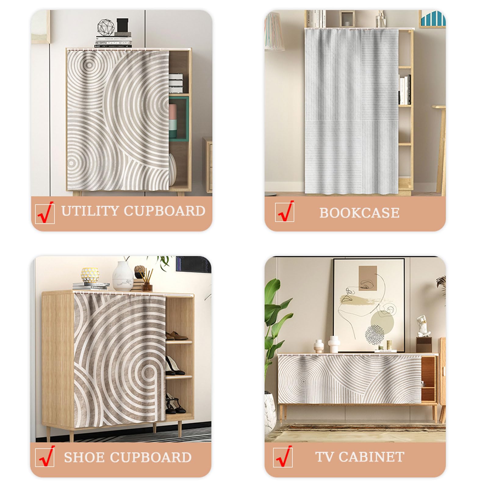 Rideau de fenêtre de Cuisine,Rideau en Tissu Anti-poussière,Rideaux sous l'évier,Rideau d'armoire à Chaussures,(avec Piste Pas de perçage nécessaire),pour Cuisine ,Chambre Enfant ,Livres d'étagère