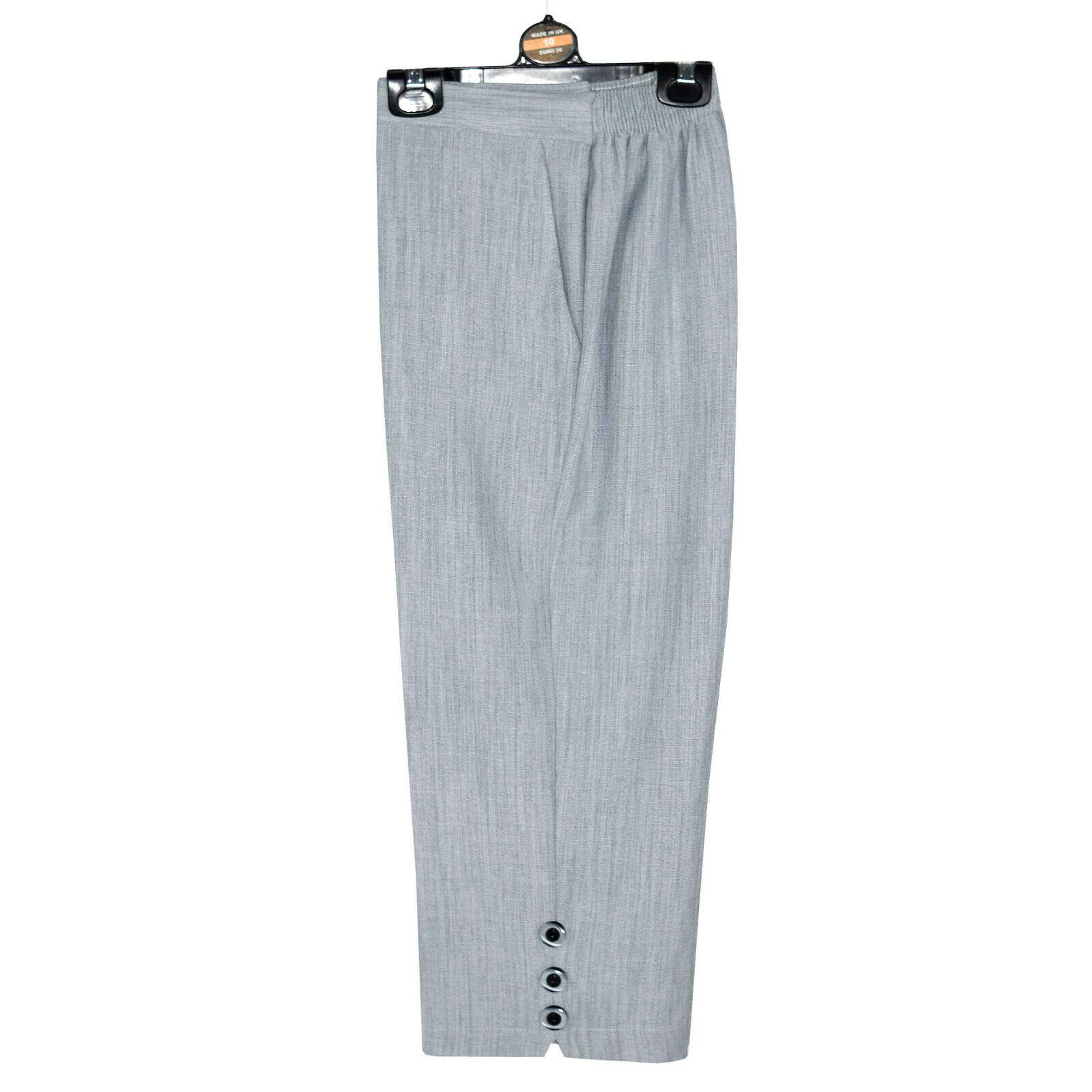Storm Island Ladies Linen Trouser Three Quarter Length Women Capri 3/4 Casual Pant Jogger (Grey, 22)